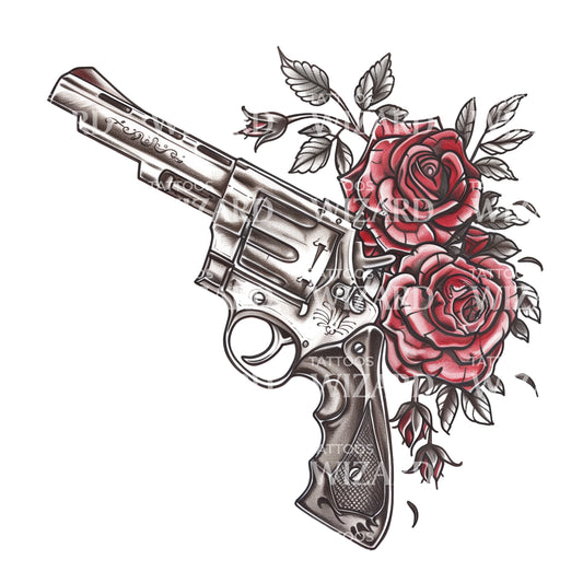 Eine traditionelle Revolver-Tattoo-Idee