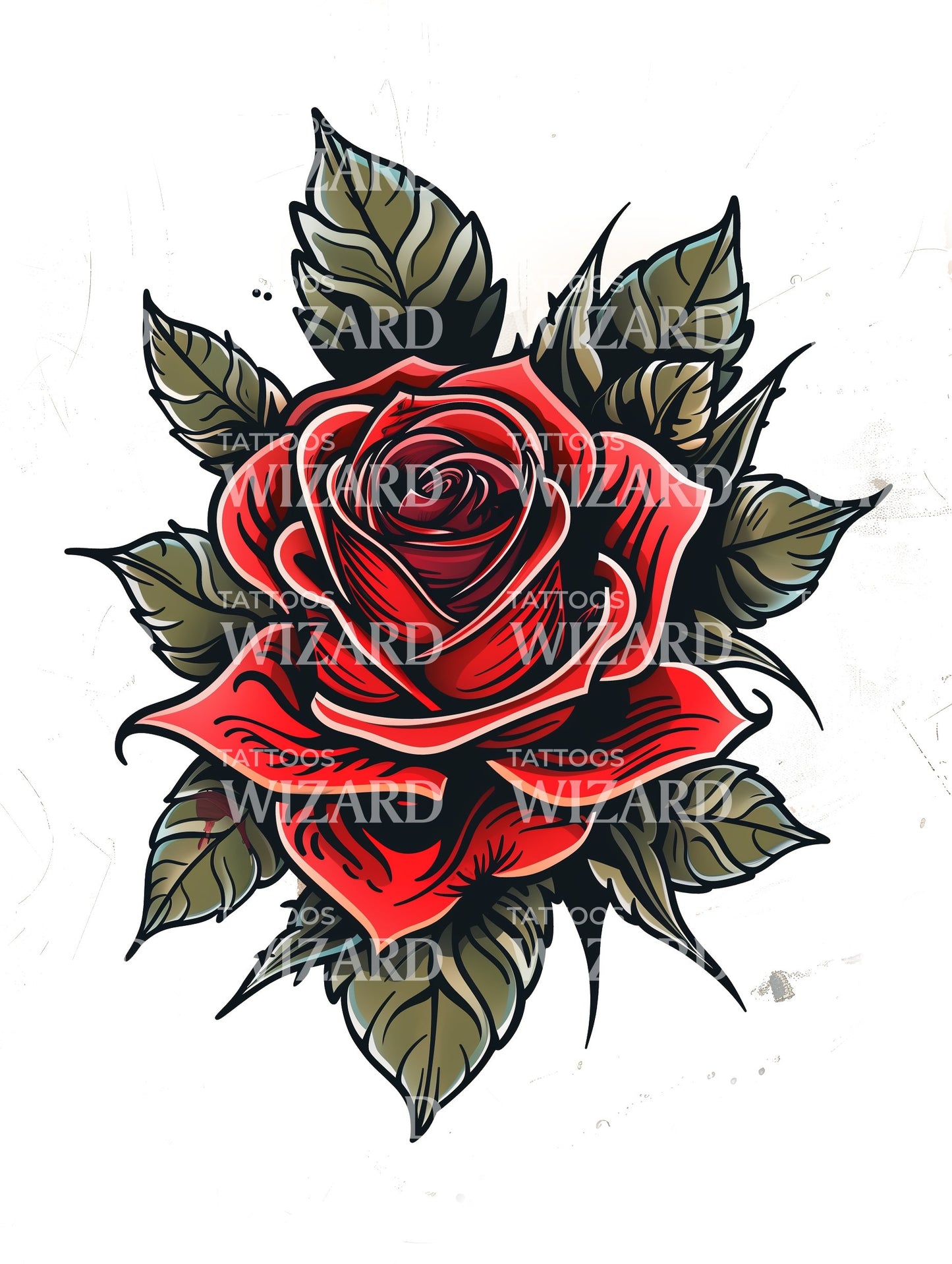 Traditional Rose Tattoo Red and Green