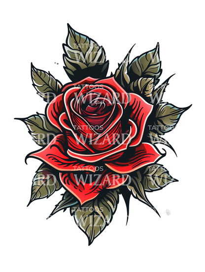 Traditional Rose Tattoo Red and Green