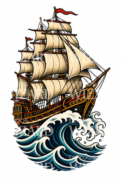 Traditional Sailing Ship Tattoo Design