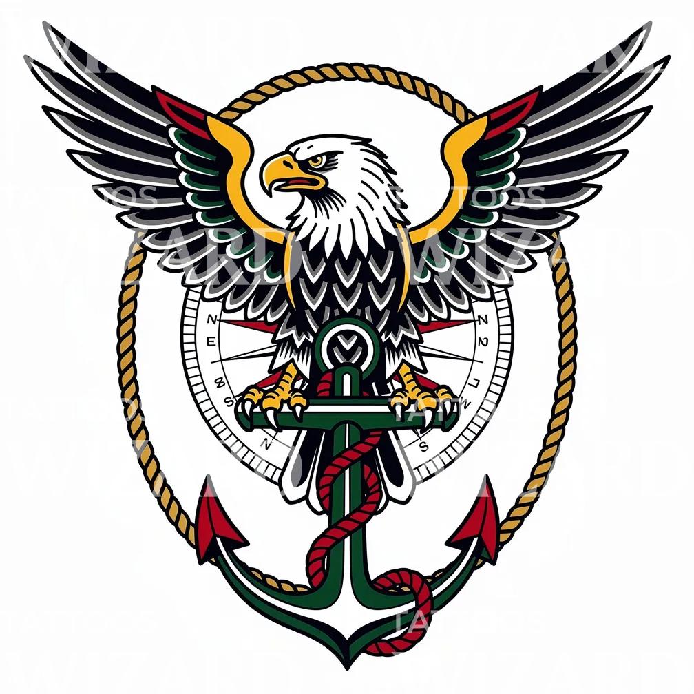 Traditional Sailor Eagle and Anchor Tattoo Design