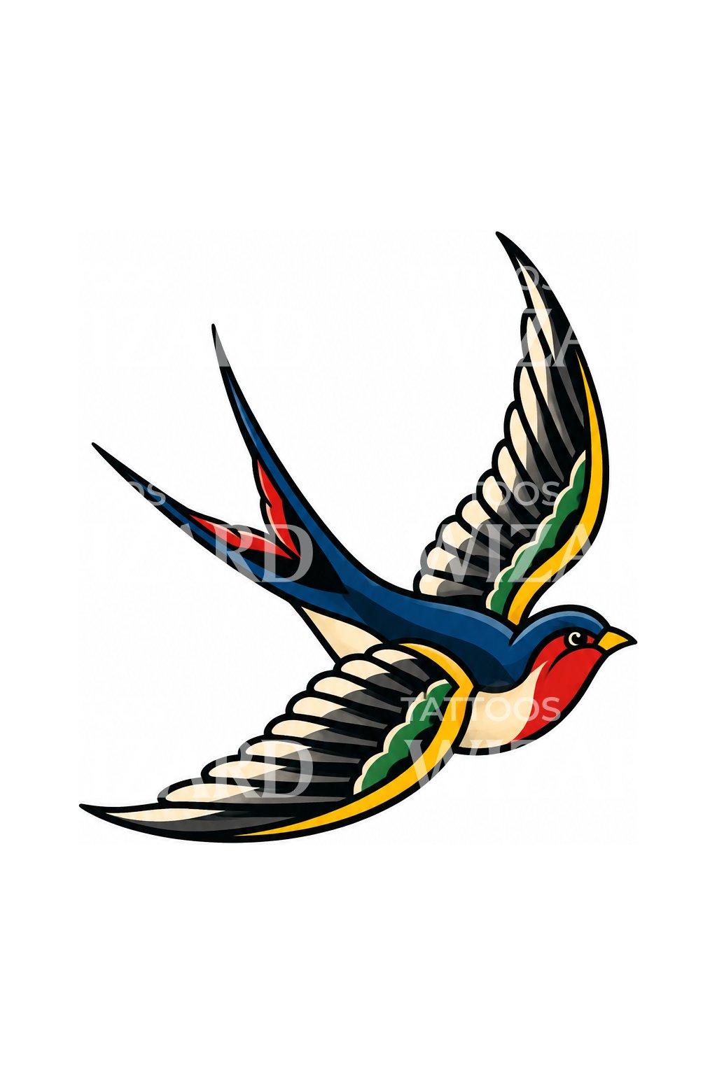 Desain Tato Burung Layang-layang Pelaut Tradisional Terbang