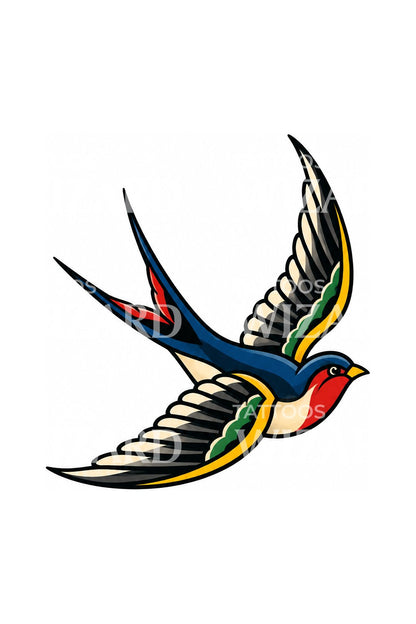 Desain Tato Burung Layang-layang Pelaut Tradisional Terbang