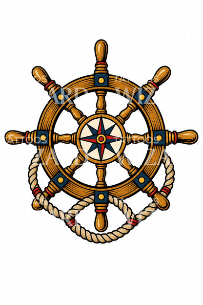Traditional Ships Wheel Tattoo Design