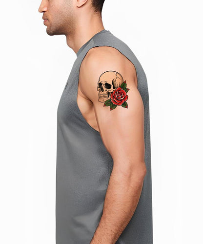 Traditional Skull and Rose Tattoo Design