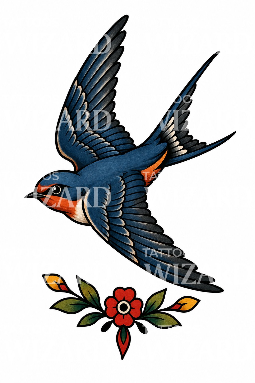 Design de Tatuagem de Andorinha Tradicional