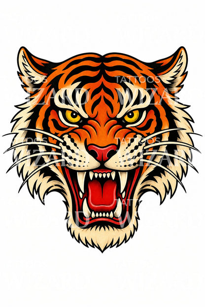 Traditional Tiger Head Tattoo Design