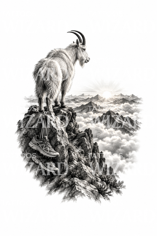 越野跑山羊山脊纹身设计
