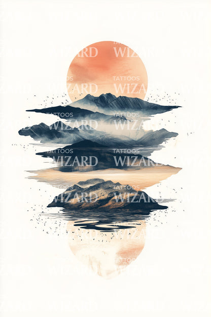 Tranquil Sunset Isles Tattoo Design