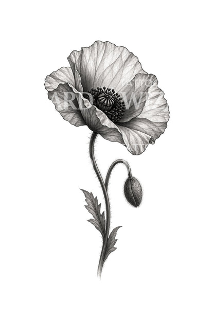 Realistisches Tattoo-Design mit durchscheinendem Klatschmohn