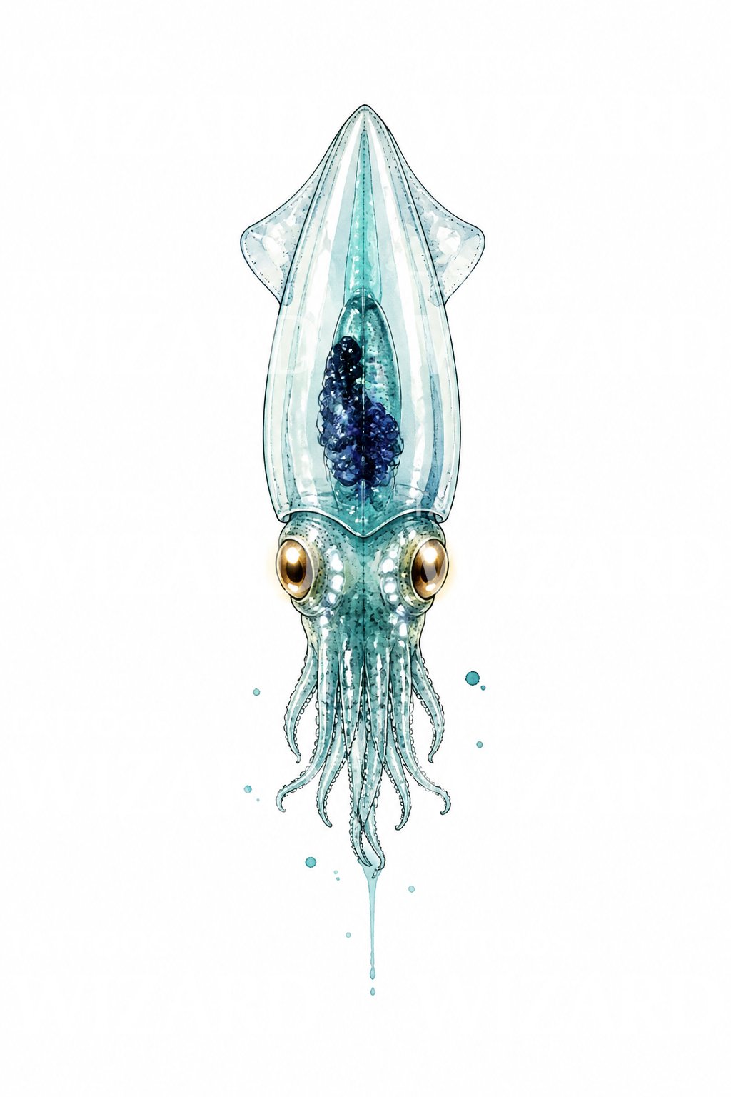 Illustrazione per tatuaggio di calamaro in vetro trasparente