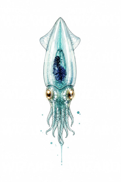 Illustrazione per tatuaggio di calamaro in vetro trasparente