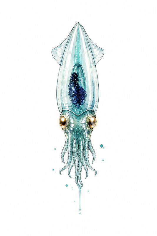 Illustrazione per tatuaggio di calamaro in vetro trasparente