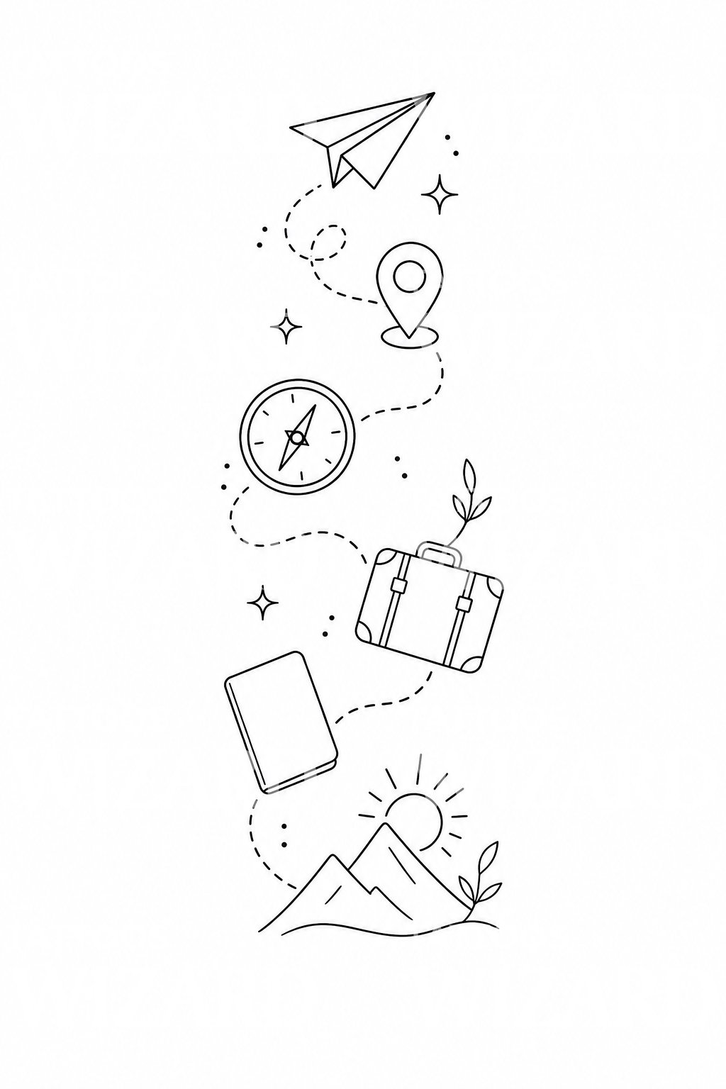Travel Icons Flash Tattoo Design