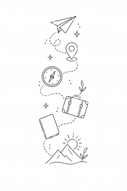 Travel Icons Flash Tattoo Design