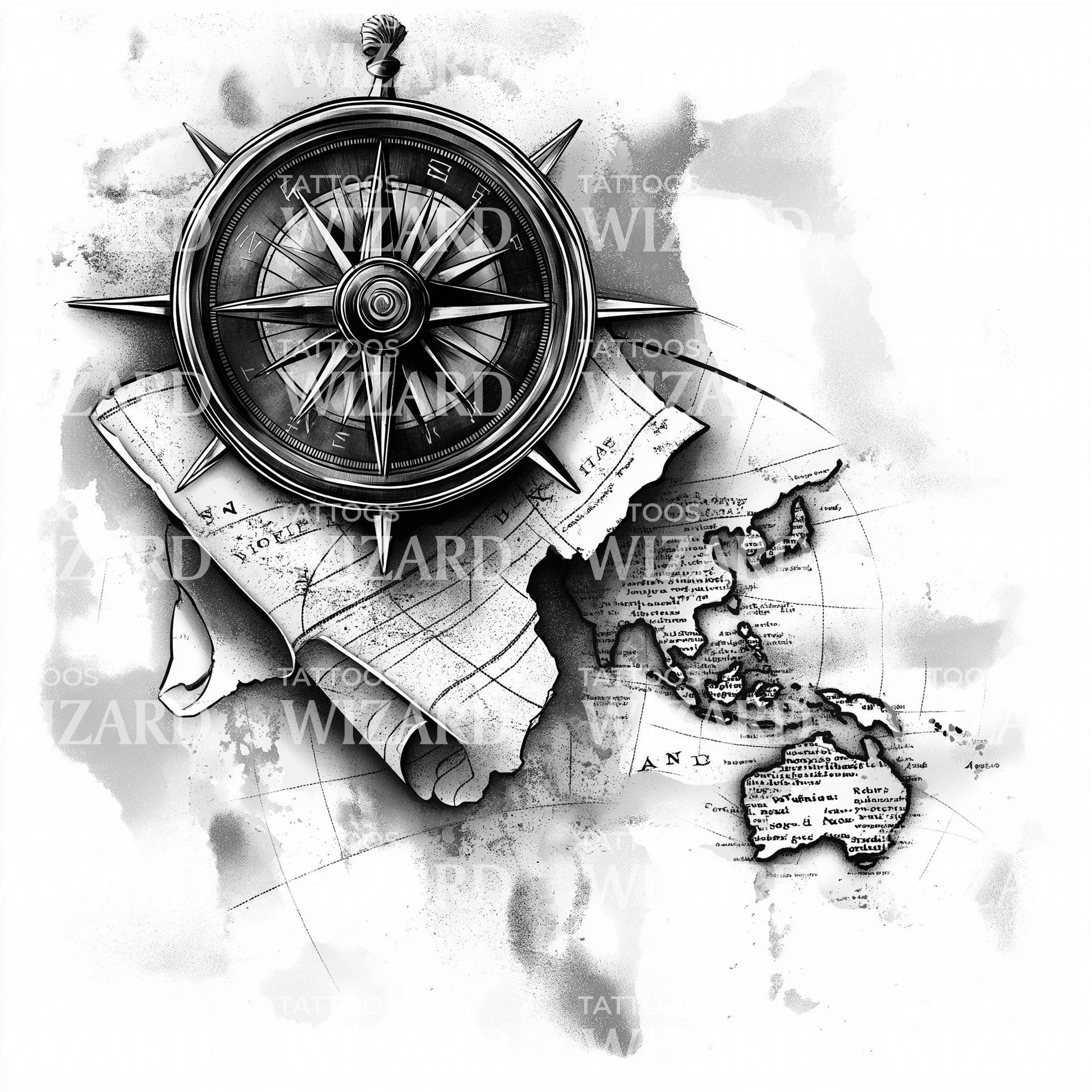 Reise-Weltkarte und Kompass Tattoo-Design – Tattoos Wizard Designs