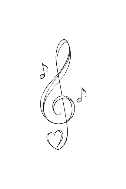 Violinschlüssel mit Herz, feines Musik-Tattoo