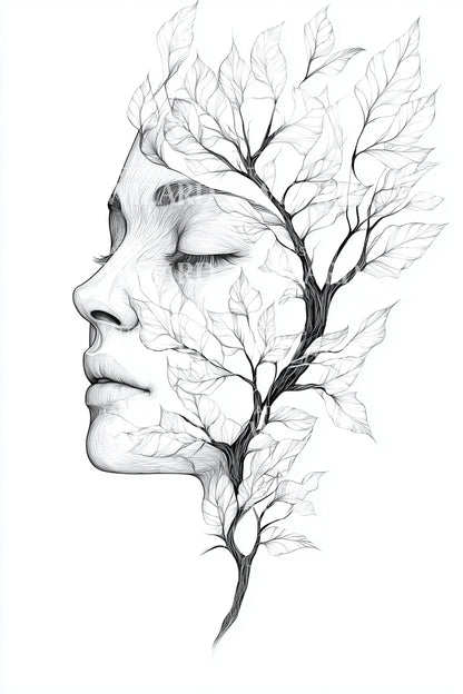 Design Tatuaggio Profilo Volto Albero