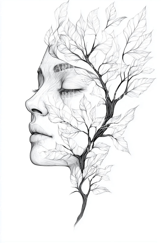 Design Tatuaggio Profilo Volto Albero