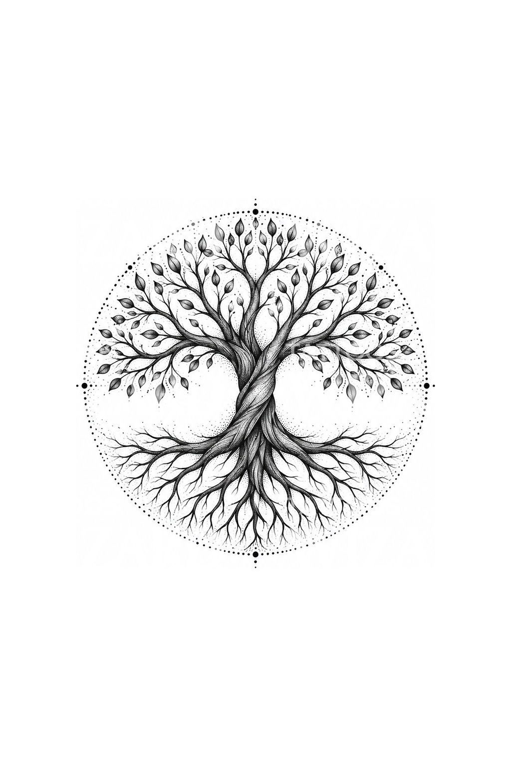 Kreisförmige Dotwork-Tattoo-Idee mit Lebensbaum