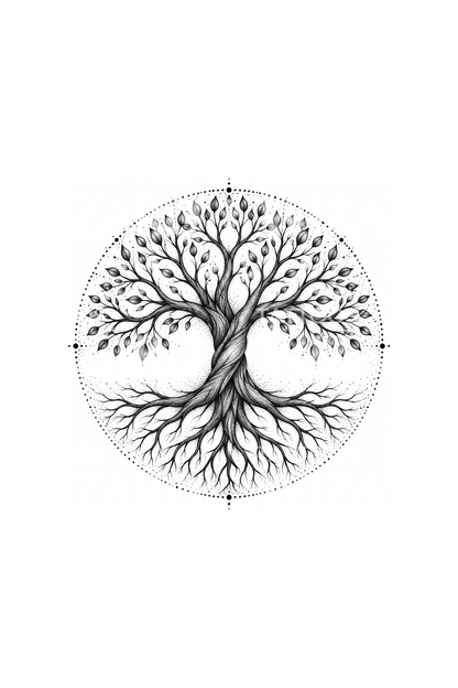 Kreisförmige Dotwork-Tattoo-Idee mit Lebensbaum