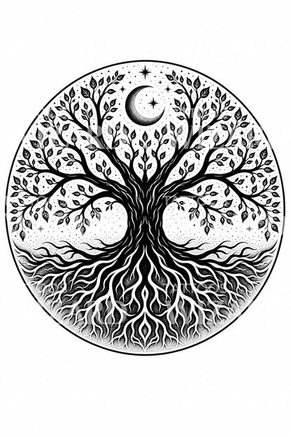 Design de tatuagem circular Árvore da Vida