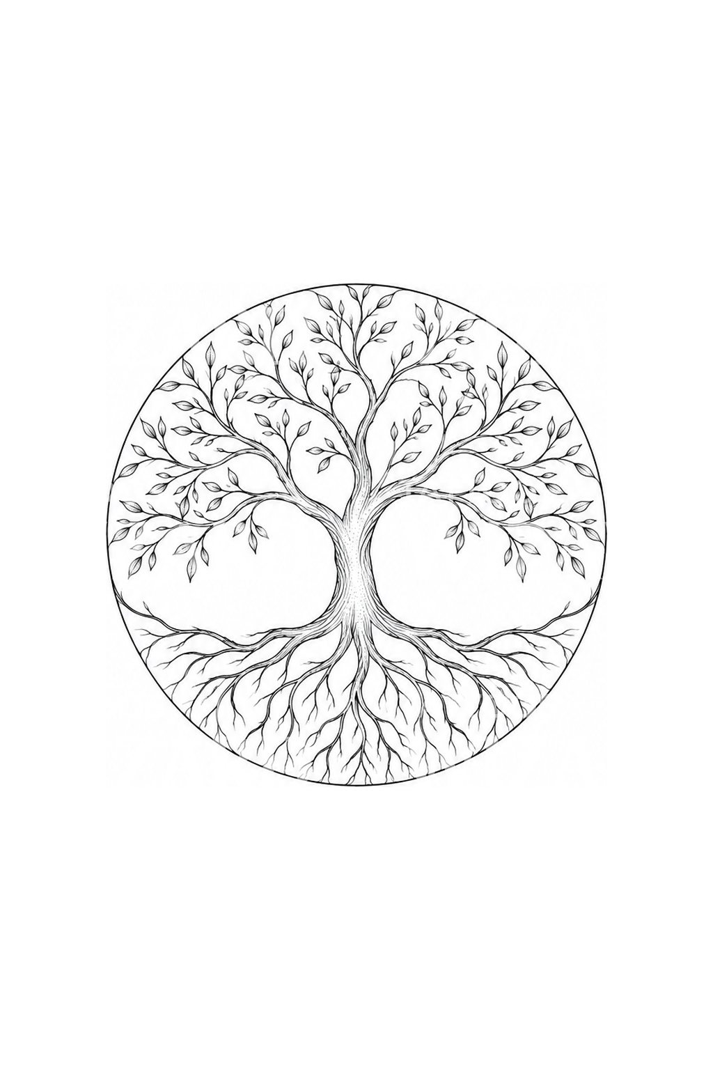 Ilustração de tatuagem Árvore da Vida em círculo, fine line