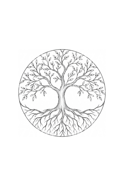 Ilustração de tatuagem Árvore da Vida em círculo, fine line