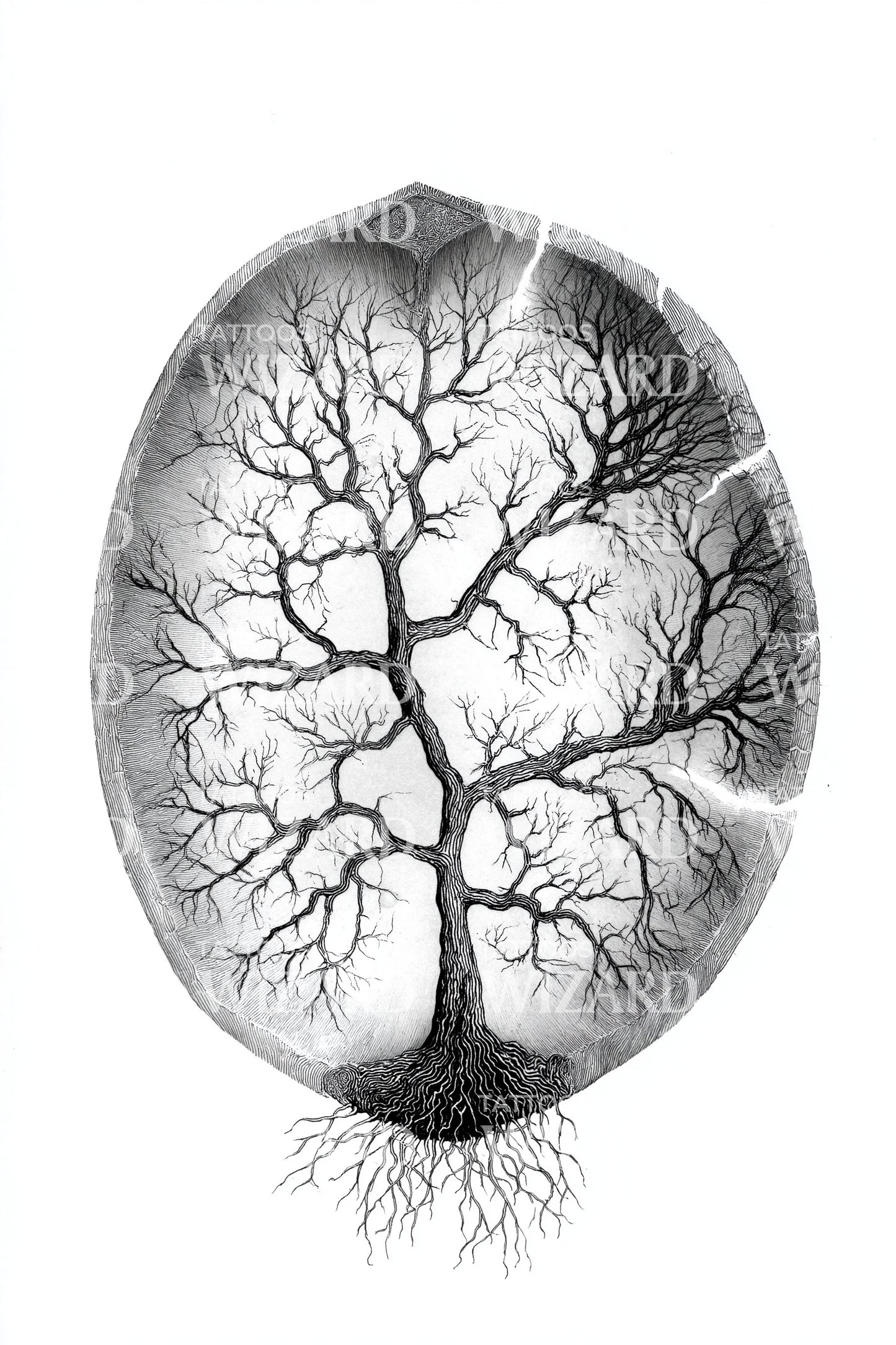 Tree Stone Oval Tattoo Design