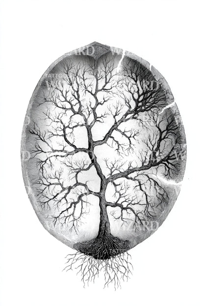 Tree Stone Oval Tattoo Design