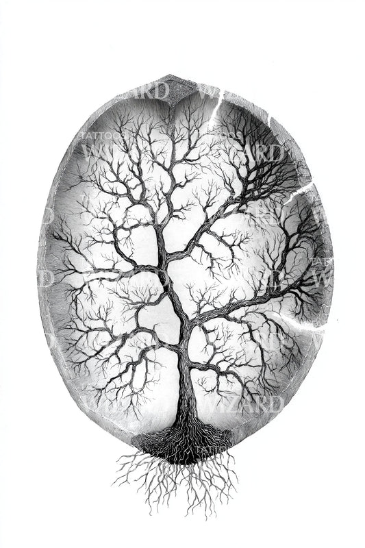 Tree Stone Oval Tattoo Design