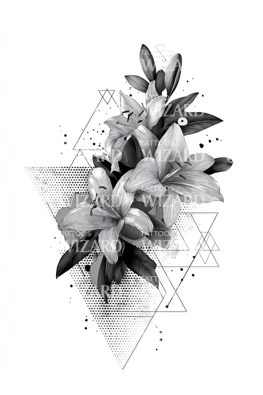 Triangular Bloom Spray Tattoo Illustration