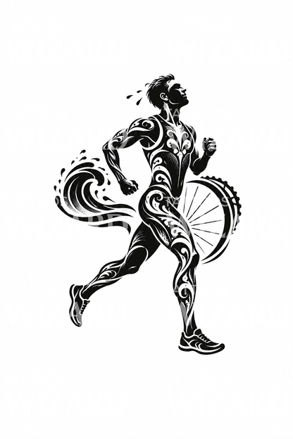 Triathlete Runner Silhouette Tattoo Design