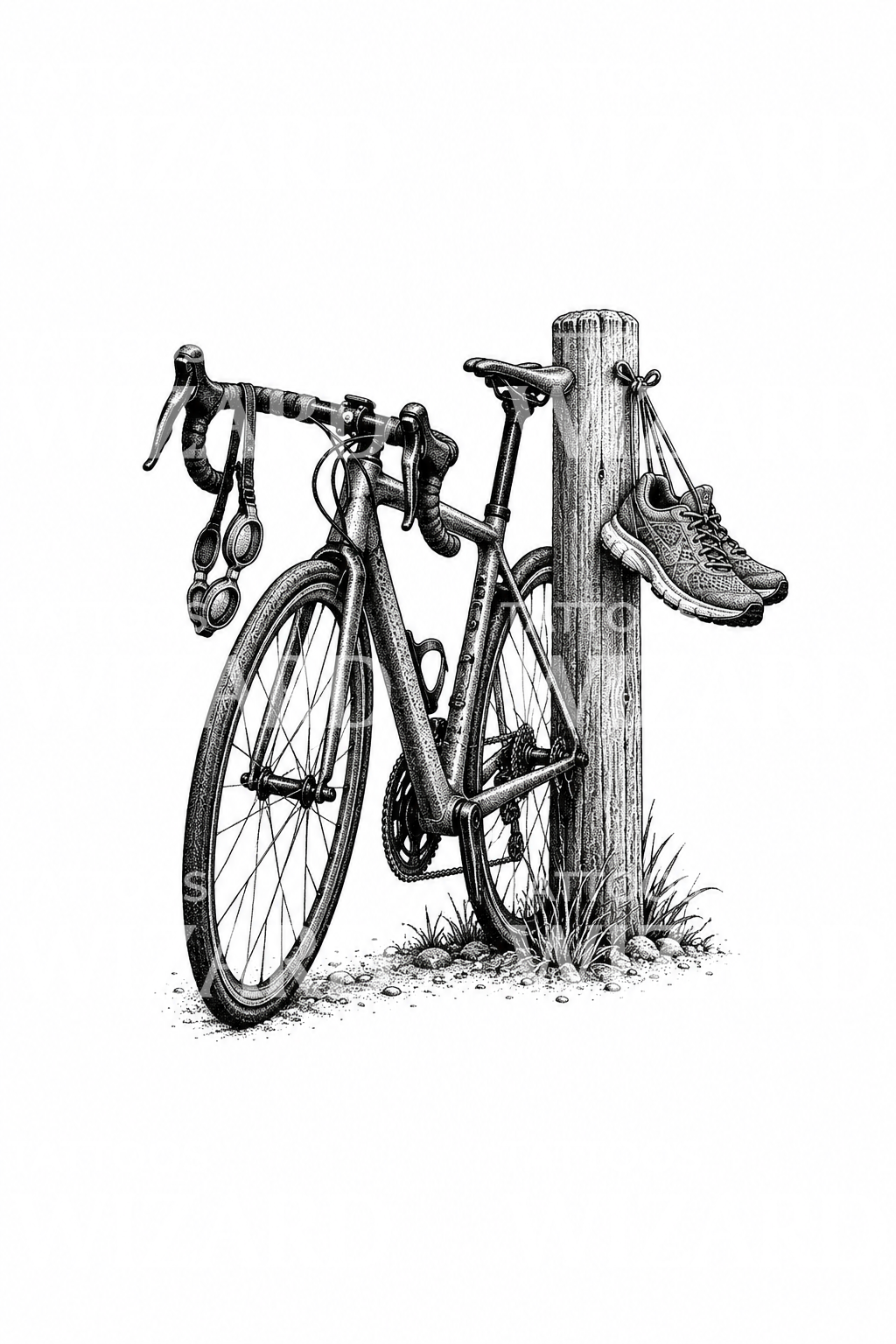 Triathlon Bike with Goggles and Running Shoes Tattoo