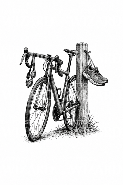 Triathlon Bike with Goggles and Running Shoes Tattoo