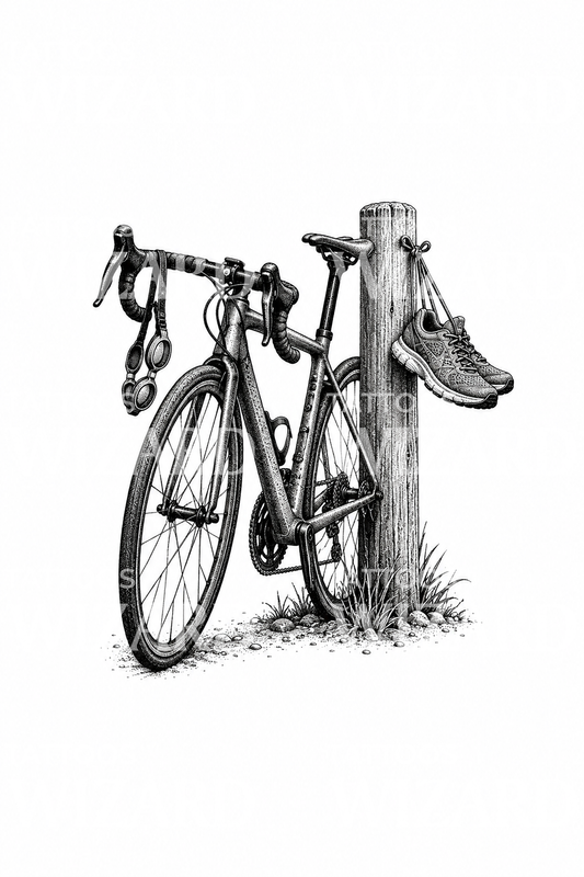 Triathlon Bike with Goggles and Running Shoes Tattoo