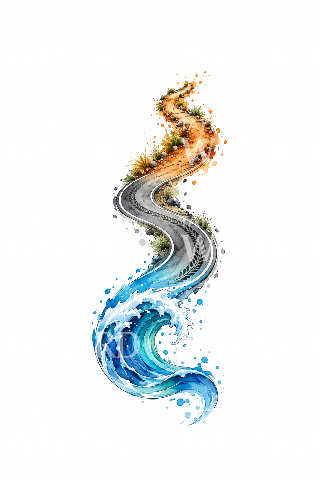 Triathlon Swim Bike Run Journey Watercolor Tattoo
