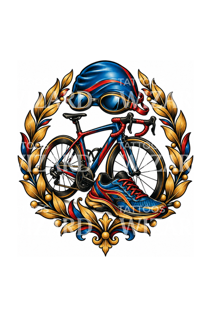 Triathlon-Lorbeer-Illustration für Schwimmen, Radfahren und Laufen