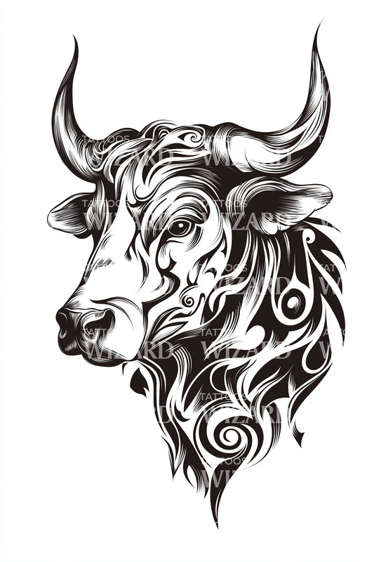 Tribal Bull Head Tattoo Design