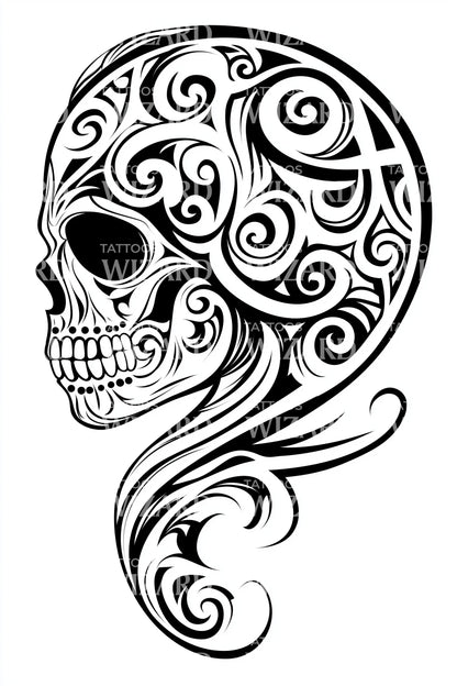 Diseño de tatuaje de calavera con espiral tribal