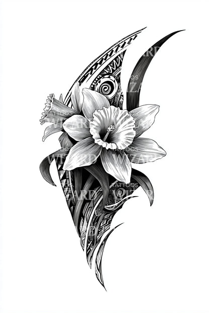 部落水仙花纹章纹身设计