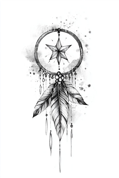 Tribal Dreamcatcher Feathers Tattoo Design