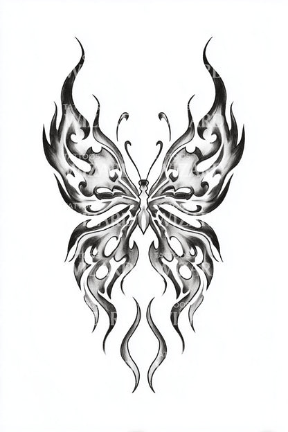 Tribal Flame Butterfly Tattoo Design