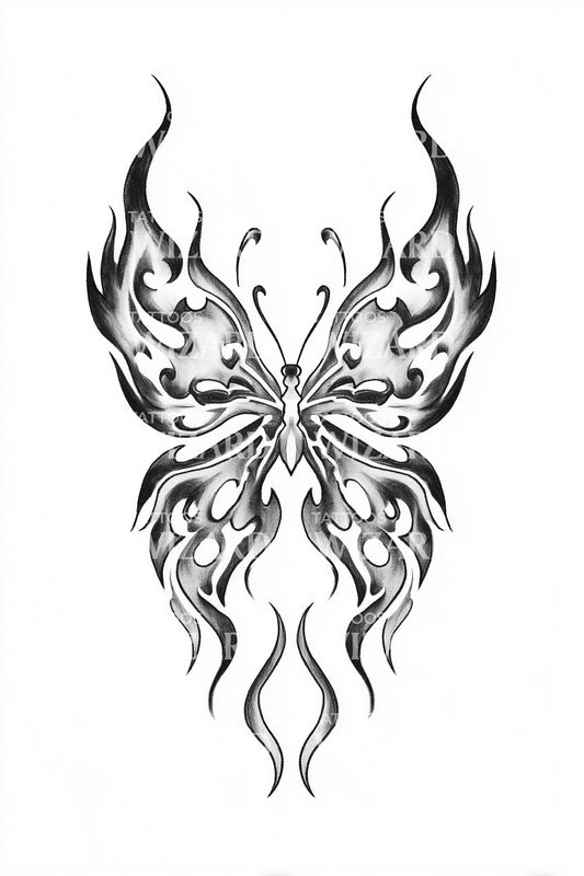 Tribal Flame Butterfly Tattoo Design