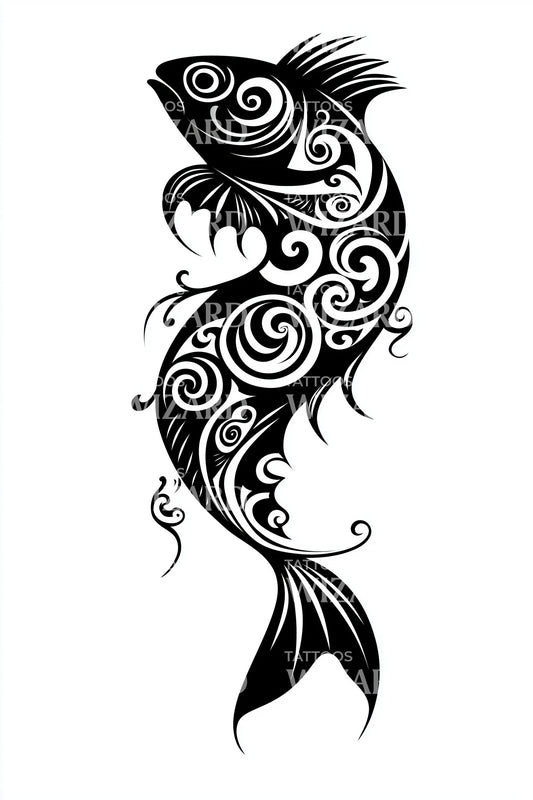 Tribal Koi Swirls Tattoo Design