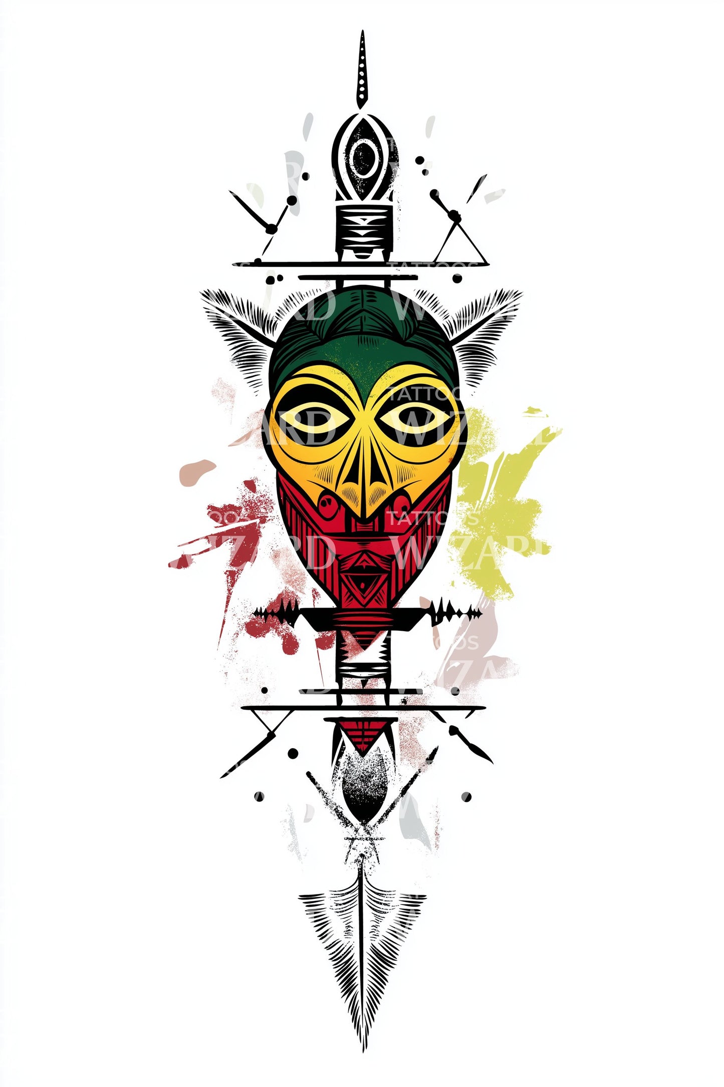 Tribal Mask Spear Tattoo Design