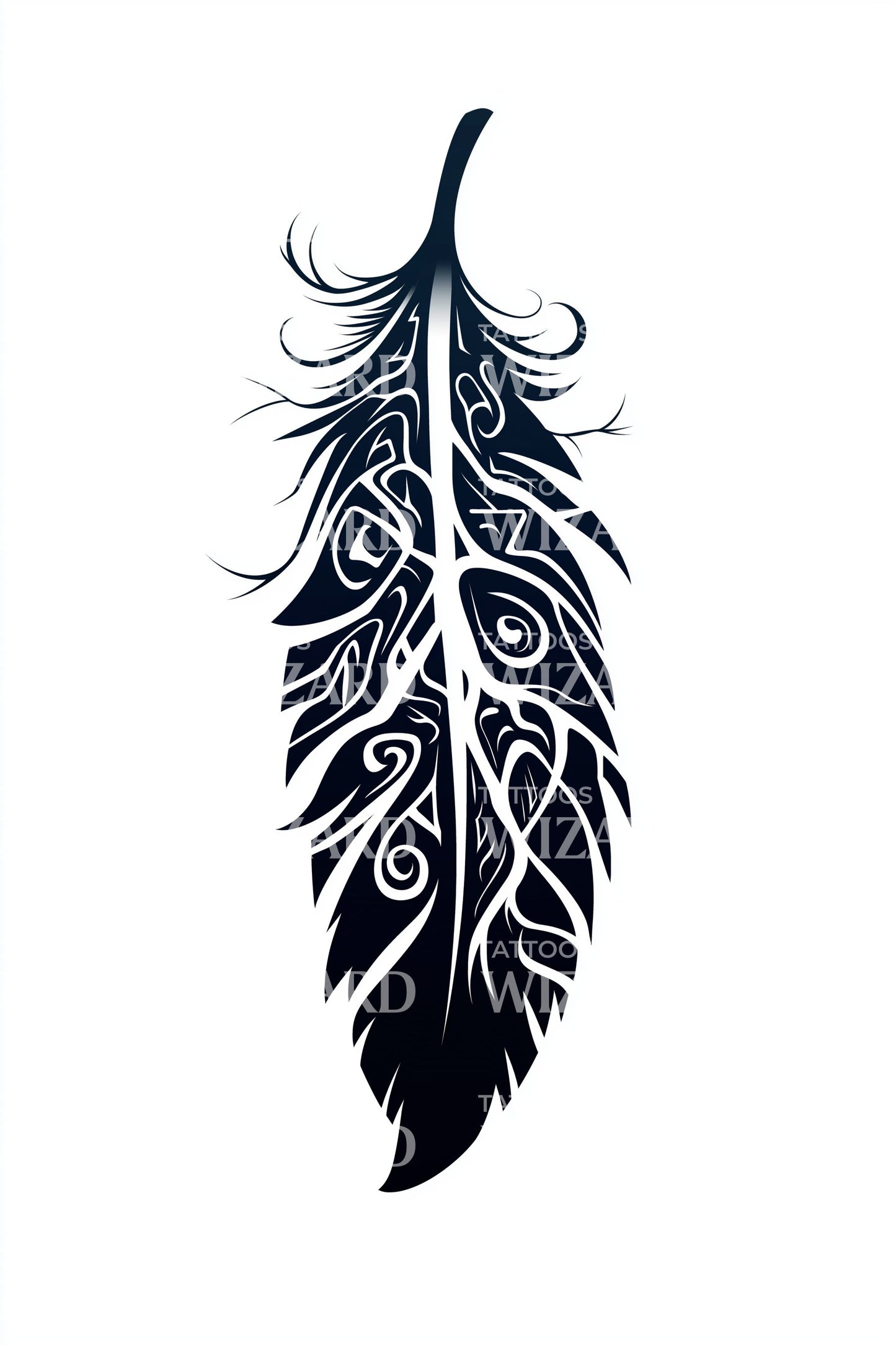 Desenho de Tatuagem de Pena com Padrão Tribal