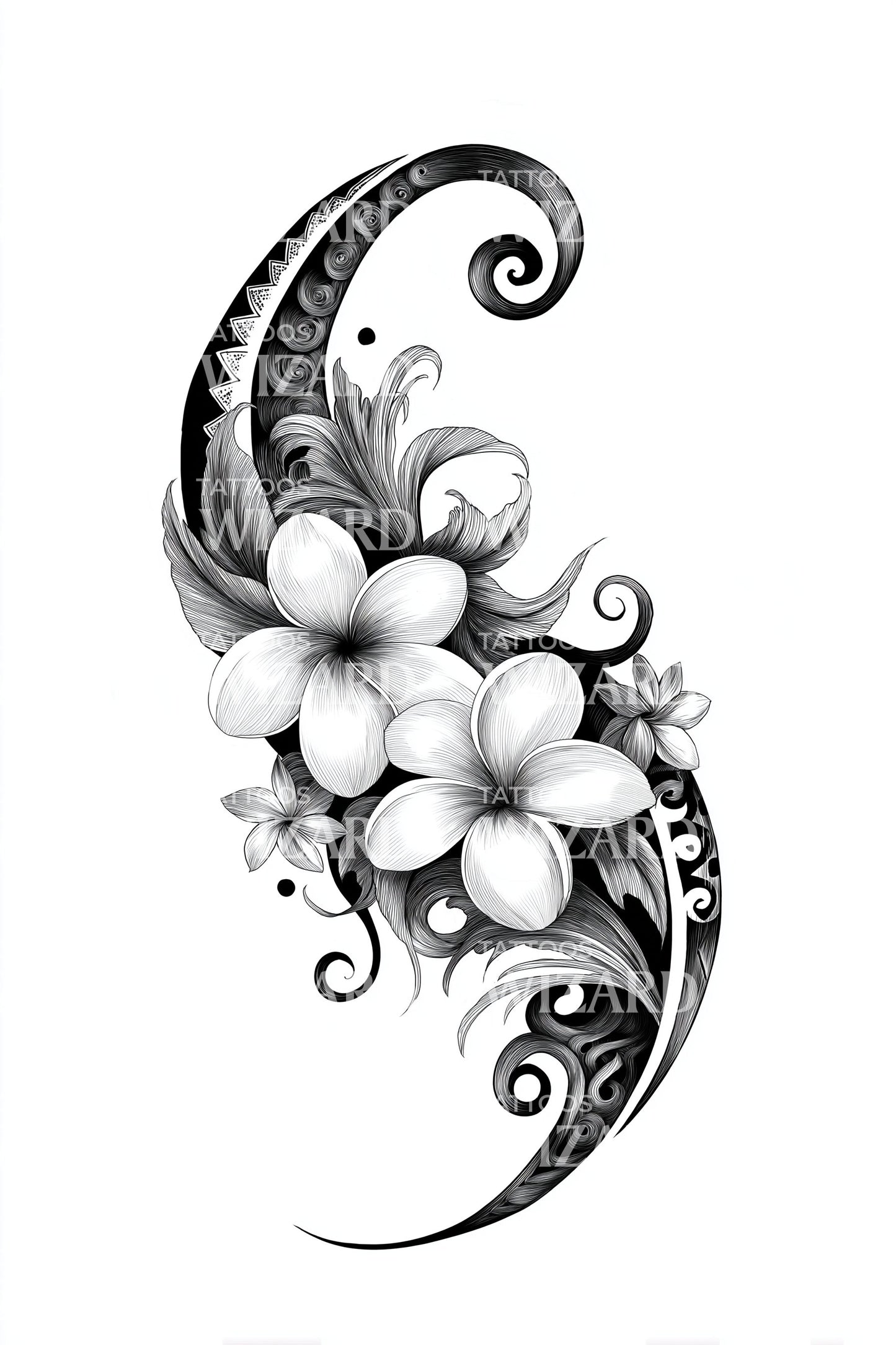 Tribal Plumeria Paisley Tattoo Illustration