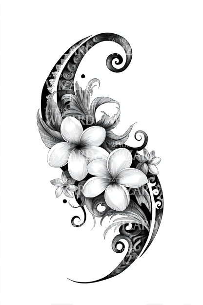Ilustración de tatuaje tribal de plumeria y cachemira