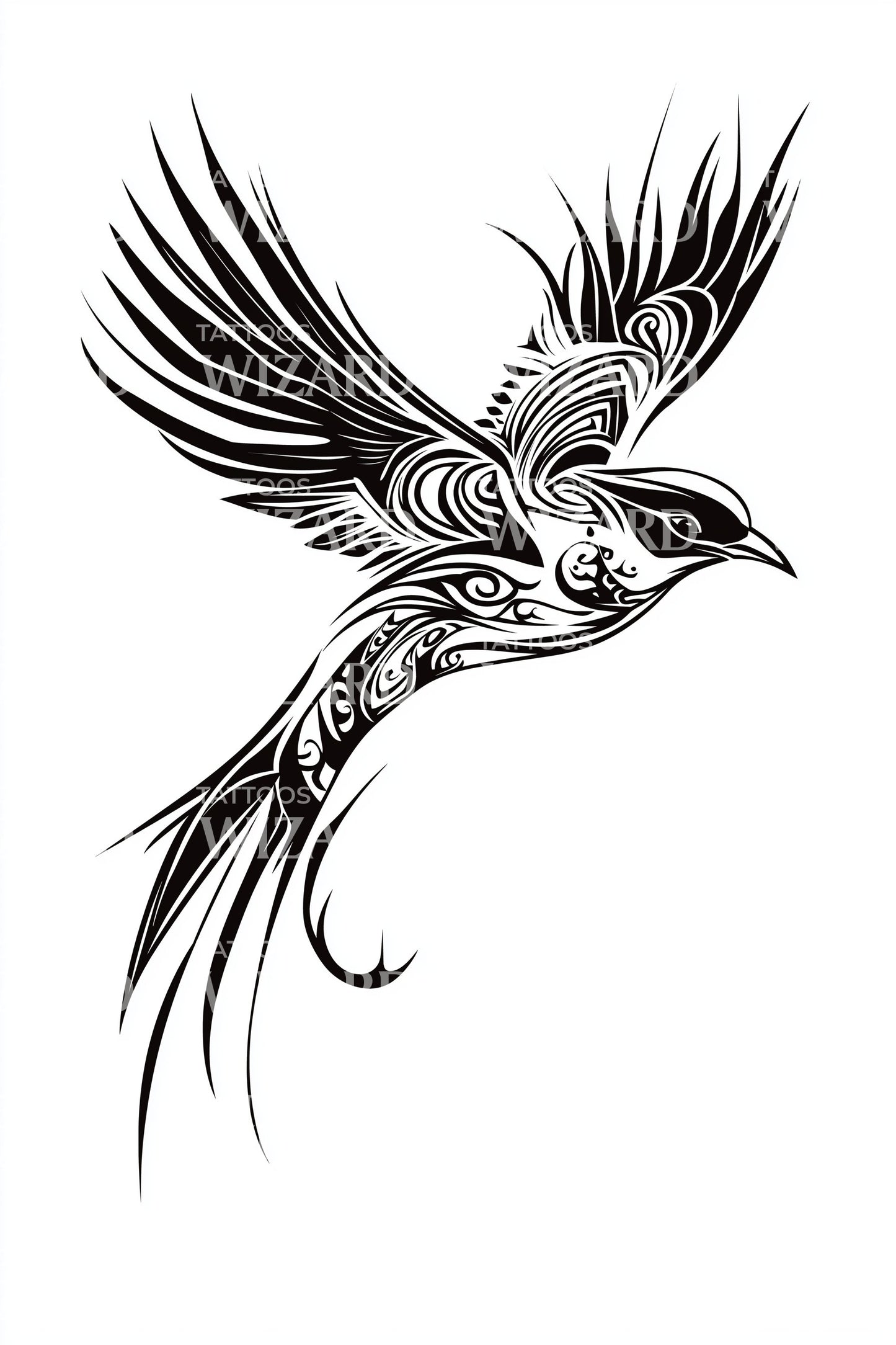 Desenho de Tatuagem Tribal Corvo Planando